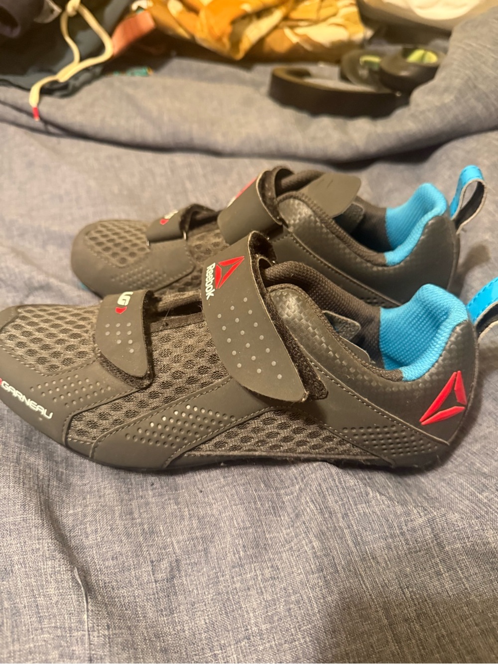 Reebok Kids Black Sneakers with Blue Lining and Red Accents